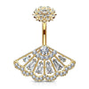 CZ Paved Vintage Fan with Internally Threaded CZ Paved Filigree Top 316L Surgical Steel WildKlass Belly Button Rings-WildKlass Jewelry
