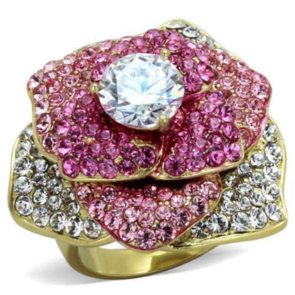 WildKlass Stainless Steel Ring IP Gold Women AAA Grade CZ Clear-WildKlass Jewelry