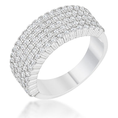 WildKlass 1ct CZ Rhodium Plated Wide Ring-WildKlass Jewelry