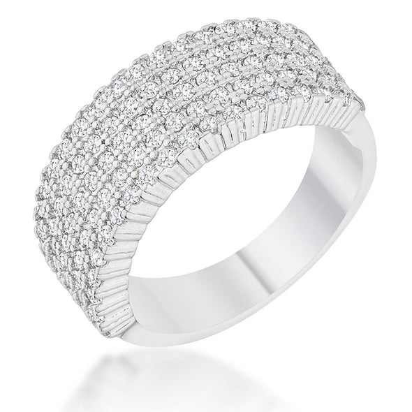 WildKlass 1ct CZ Rhodium Plated Wide Ring-WildKlass Jewelry