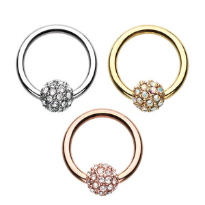 Rose Gold, Gold, Silver Full Dome Pave Steel Captive Bead Ring-WildKlass Jewelry