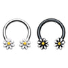 Silver & Black Daisy Flower Horseshoe Circular Barbell-WildKlass Jewelry