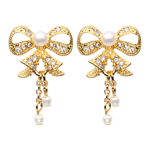 Gold, Silver Bow-Tie Splendid Dangle Ear Stud Earrings – WildKlass