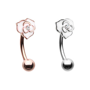 Rose Gold, Silver Blooming Rose Curved Barbell Eyebrow Ring-WildKlass Jewelry