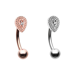 Rose Gold, Silver Aria Sparkle Teardrop Curved Barbell Eyebrow Ring-WildKlass Jewelry