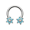 Rose Gold, Silver Turquoise Spring Flower Sparkle Horseshoe Circular Barbell-WildKlass Jewelry