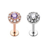 Rose Gold & Silver Round Embellished CZ Ornate Top Steel Labret-WildKlass Jewelry