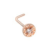 Gold, Rose Gold, Silver Round Ornate CZ Gem L-Shape, Stud Nose Ring-WildKlass Jewelry