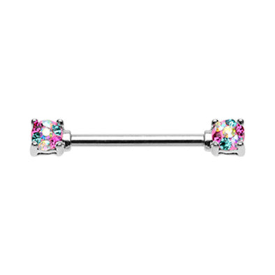 Golden & Silver & Colored Multi Color Sprinkle Dot Multi Gem Prong Set Nipple Barbell Ring-WildKlass Jewelry