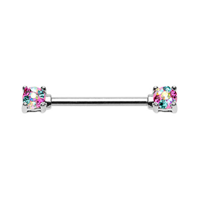 Golden & Silver & Colored Multi Color Sprinkle Dot Multi Gem Prong Set Nipple Barbell Ring-WildKlass Jewelry