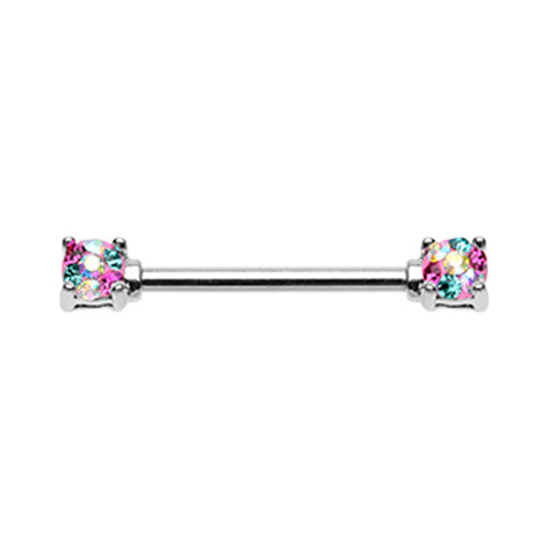 Golden & Silver & Colored Multi Color Sprinkle Dot Multi Gem Prong Set Nipple Barbell Ring-WildKlass Jewelry