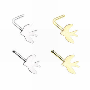 Gold, Silver Soaring Swallow L-Shape, Stud Nose Ring-WildKlass Jewelry