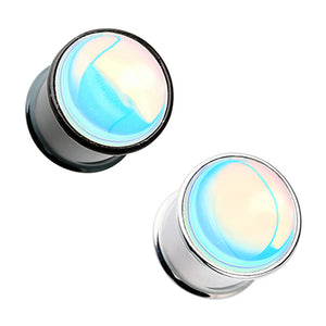 Black & Silver Revo Chroma Iridescence Double Flared Ear Gauge Plug-WildKlass Jewelry