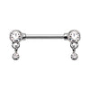 Rose Gold & Silver Bezel Dangle Drop Nipple Barbell Ring-WildKlass Jewelry