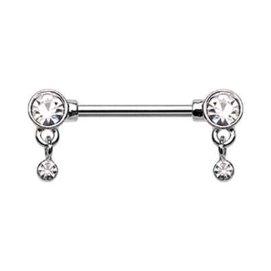Rose Gold & Silver Bezel Dangle Drop Nipple Barbell Ring-WildKlass Jewelry
