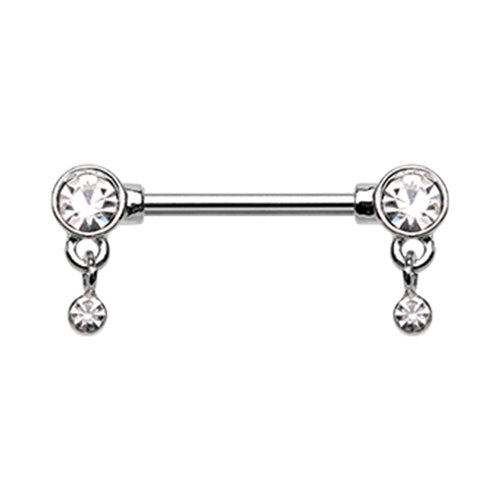 Rose Gold & Silver Bezel Dangle Drop Nipple Barbell Ring-WildKlass Jewelry