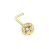 Gold, Rose Gold, Silver Round Ornate CZ Gem L-Shape, Stud Nose Ring-WildKlass Jewelry