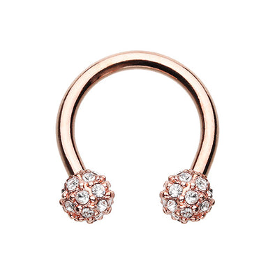 Rose Gold, Gold, Silver Full Dome Pave Ball Horseshoe Circular Barbell-WildKlass Jewelry