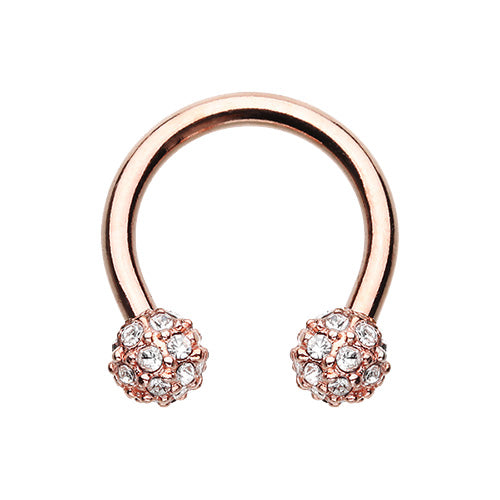 Rose Gold, Gold, Silver Full Dome Pave Ball Horseshoe Circular Barbell-WildKlass Jewelry