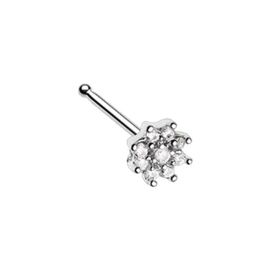 Silver & Gold Gleaming CZ Flower L-Shape & Stud Nose Ring-WildKlass Jewelry