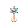 Rose Gold, Silver Turquoise Spring Flower Sparkle Top Steel Labret-WildKlass Jewelry