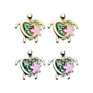 Silver, Gold Kauai Flower Turtle Ear Stud Earrings-WildKlass Jewelry
