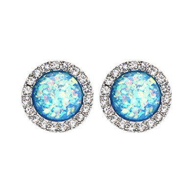 Silver, Golden, Rose Gold, Teal Round Crown Faceted Jeweled Combo Ear Stud Earrings-WildKlass Jewelry