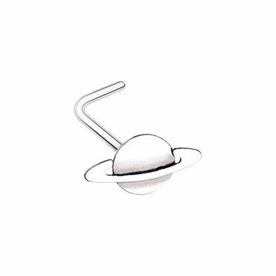 Silver, Gold Saturn Planet L-Shape, Stud Nose Ring-WildKlass Jewelry