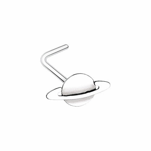 Silver, Gold Saturn Planet L-Shape, Stud Nose Ring-WildKlass Jewelry