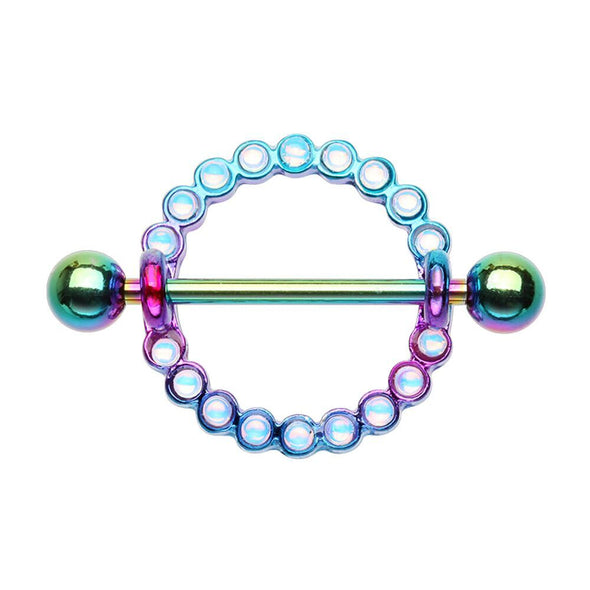 WildKlass Jewelry Rainbow Illuminating Moonstone Circle of Life Nipple Shield Ring-WildKlass Jewelry