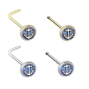 Silver & Gold Anchor Inlay L-Shape Nose Ring-WildKlass Jewelry