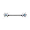 Silver & Gold Opal Twinkle Starburst Ornate Nipple Barbell Ring-WildKlass Jewelry