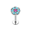 Rose Gold, Silver Gypsy Round Turquoise Top Steel Labret-WildKlass Jewelry