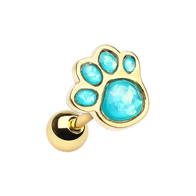 Gold & Silver Animal Lover Opal Paw Print Cartilage Tragus Earring-WildKlass Jewelry