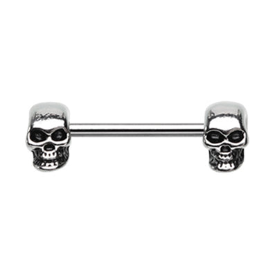 Black & Silver Skull Face Off Nipple Barbell Ring-WildKlass Jewelry