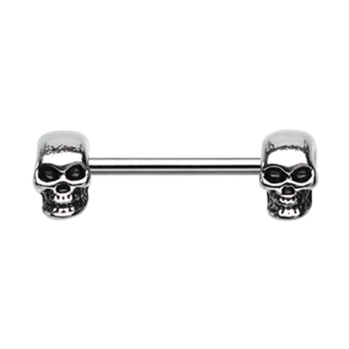 Black & Silver Skull Face Off Nipple Barbell Ring-WildKlass Jewelry