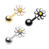 Silver & Black & Golden Daisy Flower Barbell Tongue Ring-WildKlass Jewelry