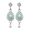 Gold, Silver CZ Dangle Avice Turquoise Multi-Gem Ear Stud Earrings-WildKlass Jewelry