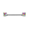 Golden & Silver & Colored Multi Color Sprinkle Dot Multi Gem Prong Set Nipple Barbell Ring-WildKlass Jewelry