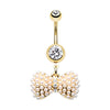 Golden & Rose Gold Vintage Pearl Bow Tie Belly Button Ring-WildKlass Jewelry