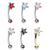 Golden & Silver Star Gem Prong Curved Barbell Eyebrow Ring-WildKlass Jewelry