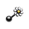Silver & Black & Golden Daisy Flower Barbell Tongue Ring-WildKlass Jewelry