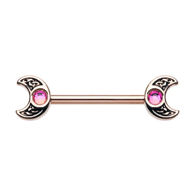 WILDKLASS Rose Gold Treasure Celtic Moon Nipple Barbell Ring-WildKlass Jewelry