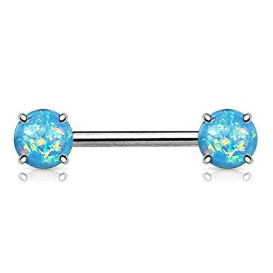 Opal Glitter Front Facing Prong Set WildKlass Nipple Barbells-WildKlass Jewelry
