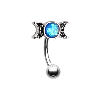 Opal Double Moon Curved WildKlass Barbell Eyebrow Ring-WildKlass Jewelry