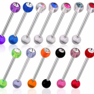 Clear Gem Set Acrylic WildKlass Ball WildKlass Barbell (Sold by Piece)-WildKlass Jewelry