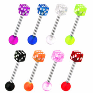 10,12,14 ga WildKlass Barbell w/ 1 Acrylic WildKlass Dice End (Sold by Piece)-WildKlass Jewelry