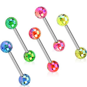 Aurora Borealis Coating Over Splash Acrylic WildKlass Balls 316L Surgical Steel WildKlass Barbell (Sold by Piece)-WildKlass Jewelry