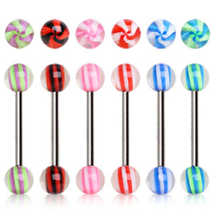 316L Surgical Steel Barbell with Pinwheel UV Coated Acrylic Balls-WildKlass Jewelry