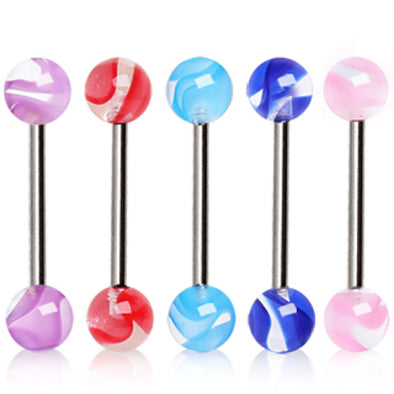 316L Surgical Steel Barbell with Swirl Ribbon Acrylic Balls-WildKlass Jewelry